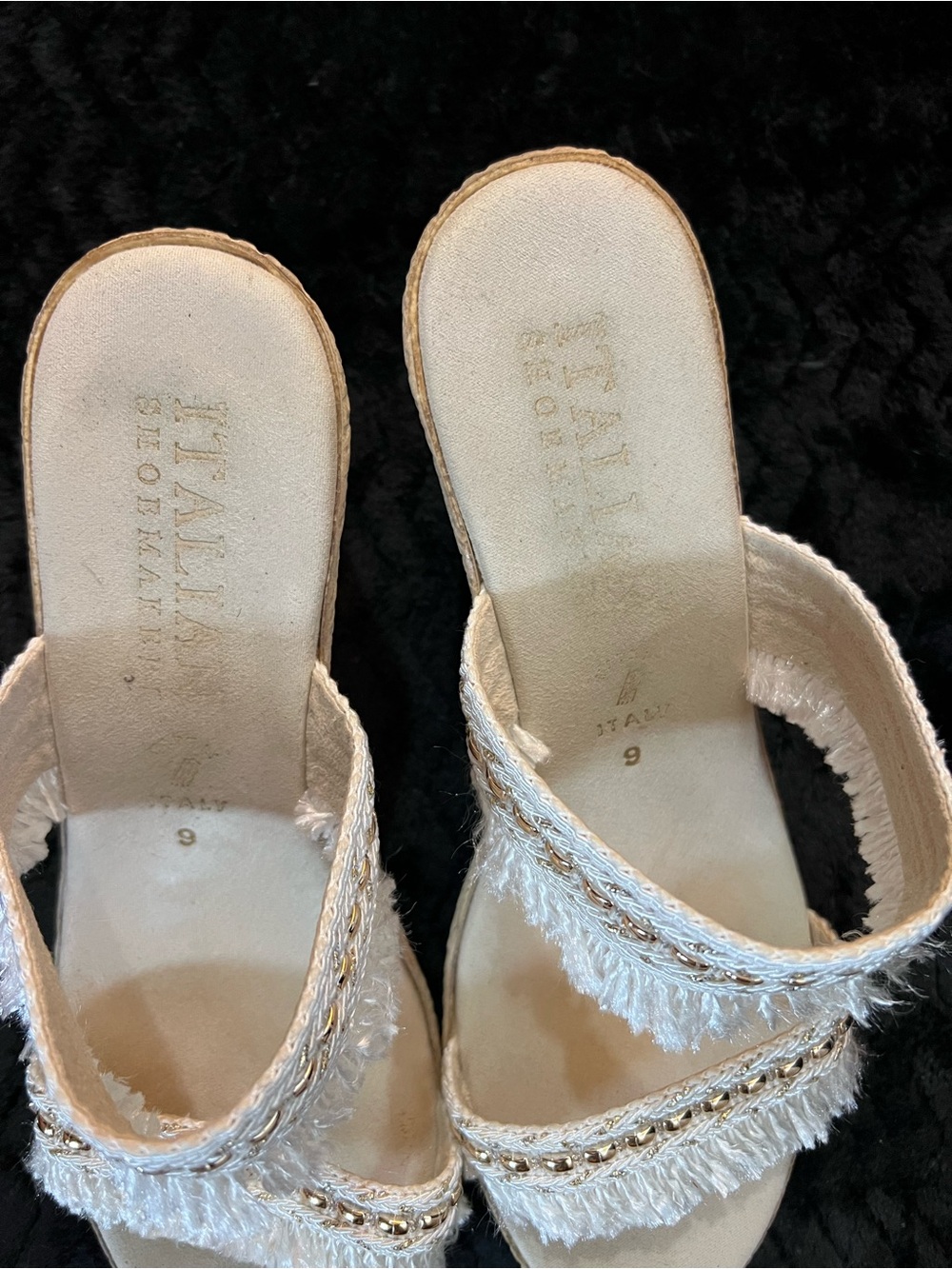 Italian Shoemakers Women’s Fringe Espadrille Wedge Sandals-Beige & White-Size 9 - Picture 6 of 12